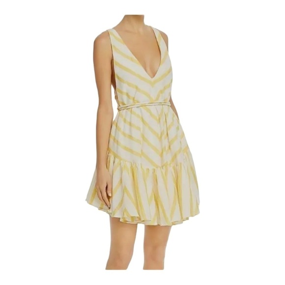NEW SIGNIFICANT OTHER x Revolve Yellow White Stripe Cross Back Mini Dress Size 4 - Picture 1 of 5